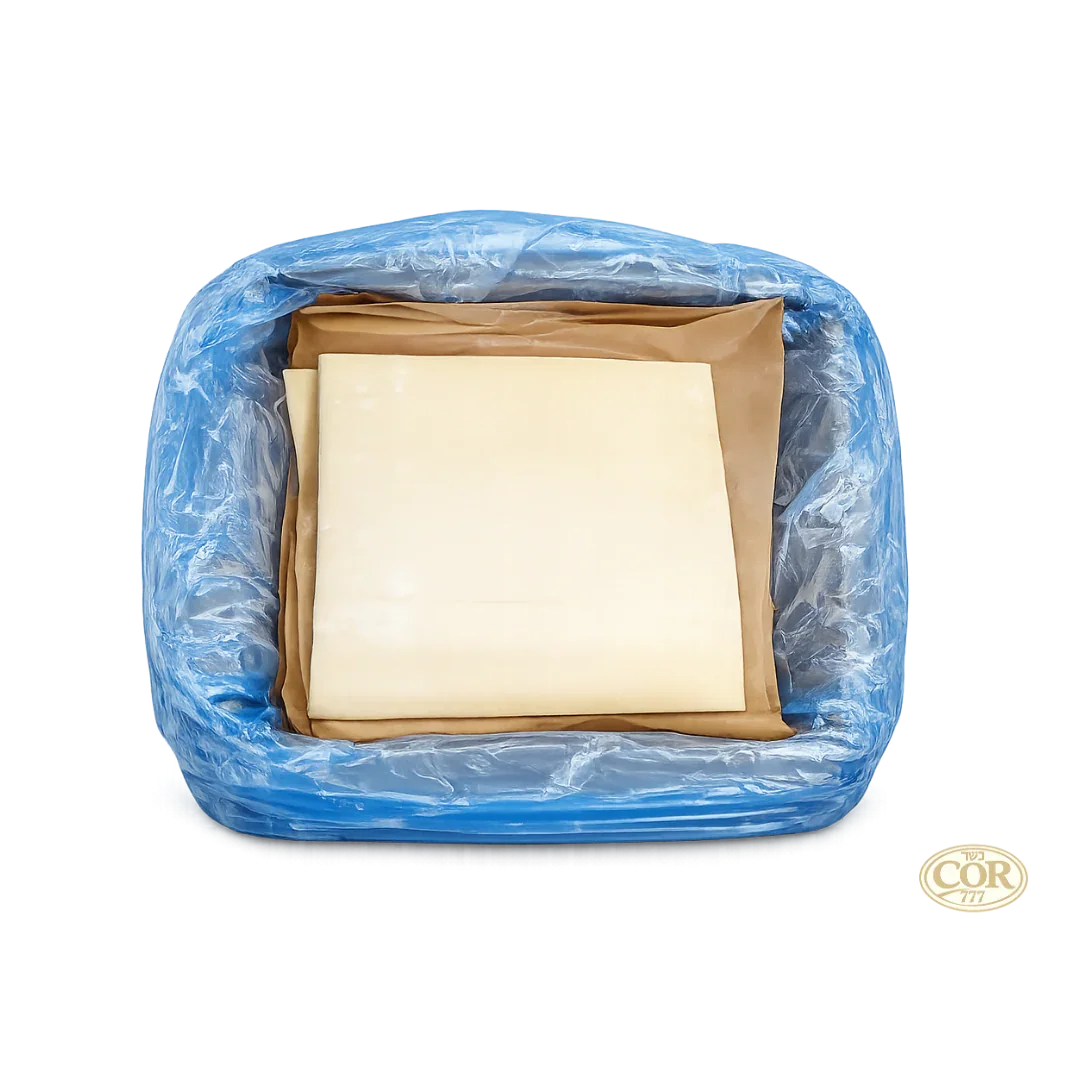 Bulk frozen puff pastry sheets in blue-lined box, ideal for Miami bakeries and foodservice